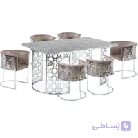 میز و صندلی ناهارخوری6نفره پایه استیل مدل هندسی