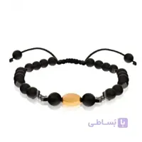 دستبند سنگ مردانه با پلاک طلا کد MB141