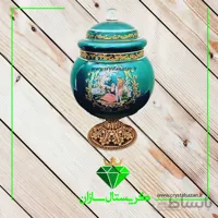 شکلات خوری پایه دار و درب دار مدل رومنس کریستال سازان سبز رنگ کد k1266 g