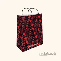 ساک کادویی متوسط طولی سایز 3 طرح گل قرمز با زمینه مشکی