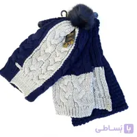 شال و کلاه نوجوان و بزرگسال پوم دار خیاری مردانه و زنانه طوسی وصورتی