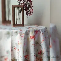 رومیزی سفره ای پانو کتان رزین تاژ 4 نفره مربع 140*140 طرح لیلیوم