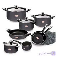 سرویس 12 پارچه گرانیتا با درب شیشه ای زرساب