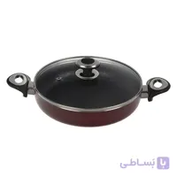 تابه دو سته سایز 24 گرانیتا زرشکی با درب شیشه ای زرساب کد GT-224TG-R