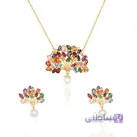 نیم ست طلا زنانه طرح درخت زندگی مولتی کالر کد XS214
