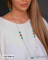 گردنبند استیل با مروارید پرورشی و سنگ فیروزه