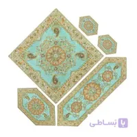 سرویس کامل رومیزی ترمه طرح افشار رنگ سبز آبی