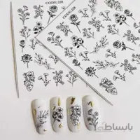 لنز ناخن طرح گل سیاه قلم و آبرنگی