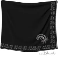 روسری حریر مشکی گلدوزی گل و ترنج نقره ای