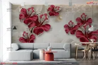 پوستر دیواری سه بعدی گل قرمز