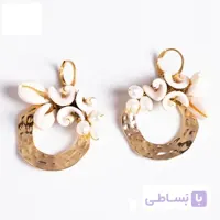 گوشواره گرد استیل چکشی با مروارید و صدف مدل 2106