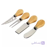ست کارد پنیر خوری دسته چوبی 4 پارچه مدل C