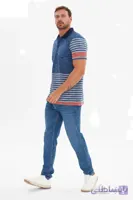 TRENDYOL MAN تی شرت یقه دار یقه دار راه راه آستین کوتاه مردانه Navy Blue TMNSS21PO0236