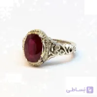 انگشتر شبکه سه گل نگین یاقوت سرخ آفریقایی