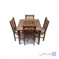 میز و صندلی غذا خوری سنتی چهار نفره چوبی صنایع چوب ساج مدل ۳۲۵