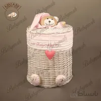 سبد استوانه سایز بزرگ خرس تدی رنگ صورتی