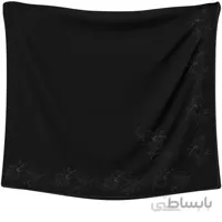 روسری حریر مشکی گلدوزی گل رز مشکی