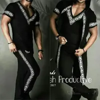 ست سه تیکه هودی تیشرت و شلوار مردانه طرح نوار هندی رنگ مشکی ا Set of three-piece hoodie, T-shirt and men's pants, black Indian design
