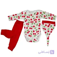 لباس نوزادی سه تکه طرح گیلاس