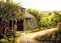 نخ و نقشه منظره کلبه در کوهستان