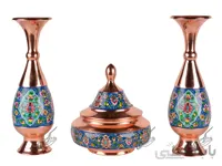 ست بشقاب پرنده و گلدان مس و پرداز