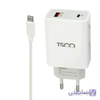 شارژر دیواری فست شارژ TSCO TTC 60 3A QC3.0 PD 27W Type-C + کابل تبدیل Type-C