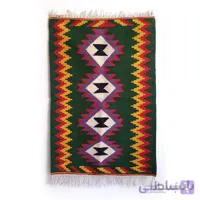 گلیم دستباف قشقایی سبز طرح لوزی