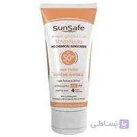 فلوئید ضد آفتاب فیزیکال بی رنگ SPF50 سان سیف مناسب پوست حساس 50 گرم