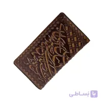 کیف پول دست رنگ نوشته دار چرم طبیعی