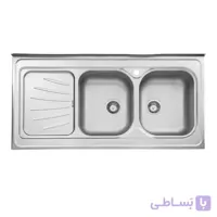سینک استیل البرز دو لنگه نیمه فانتزی 214 روکار با سیفون راست ا steelalbroz.sink214/60
