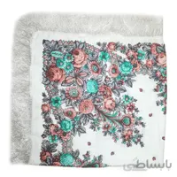 روسری ترکمنی گلدار زمینه سفید