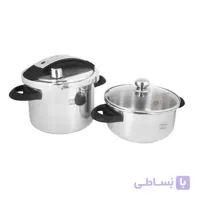 زودپز دوقلو پارس استیل 4 و 6 لیتری شف با درب پیرکس