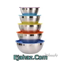 لگن استیل 5 عددی درب رنگی یونیک