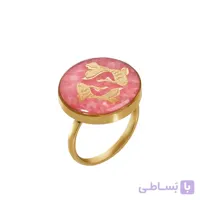 انگشتر جید صورتی و ورق طلا طرح ماه اسفند