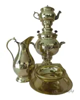 سماور زغالی ۳ لیتری برنجی با سرویس کامل