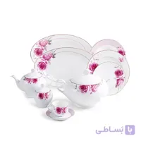 سرویس 102 پارچه چینی زرین ایران سری ایتالیا اف مدل Rose Flower درجه عالی