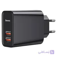 شارژر دیواری دو پورت 30 وات بیسوس مدل Baseus CCFS-E01 ا CCFS-E01 Speed Dual QC3.0 Quick Charger برند Baseus