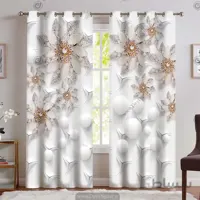 پرده پذیرایی شیک با طرح سه بعدی گل و مروارید PK-4738