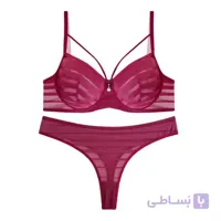ست لباس زیر زنانه نخی فنردار اناری برند نوشه پوش کد 72001