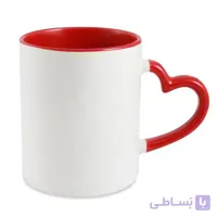 چاپ عکس دلخواه روی لیوان سفید دسته قلبی قرمز