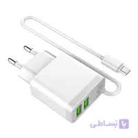 شارژر دیواری الدینیو LDNIO A321 Auto-ID Smart Charger Dual Ports 15.5W جریان ۳٫۱ آمپر همراه کابل