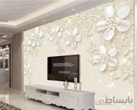 کاغذ دیواری سه بعدی گل های زیبای سفید