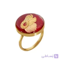 انگشتر جید سرخ و ورق طلا طرح ماه فروردین