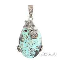 اویز گردنبند نقره زنانه بازرگانی میلادی مدل سنگ فیروزه کد PK_153