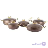 سرویس قابلمه 10 پارچه خمره ای اویز مدل سلین رنگ نسکافه ای