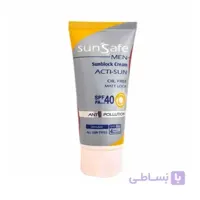 کرم ضد آفتاب فاقد چربی spf40 آقایان سان سیف مناسب برای انواع پوست 50 گرم ا Sunsafe Acti Sun spf40 Oil free For Men 50 g