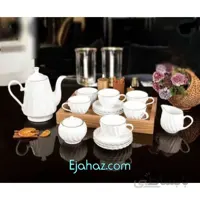 سرویس 17 پارچه چای خوری چینی لمون طرح پیچ لب طلا