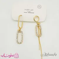 گوشواره زنانه اویز نامتقارن نگین دار hishijie