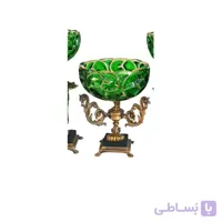 سه تیکه میوه خوری و شمعدان مدل استون کریستال سازان سبز رنگ کد CS1176