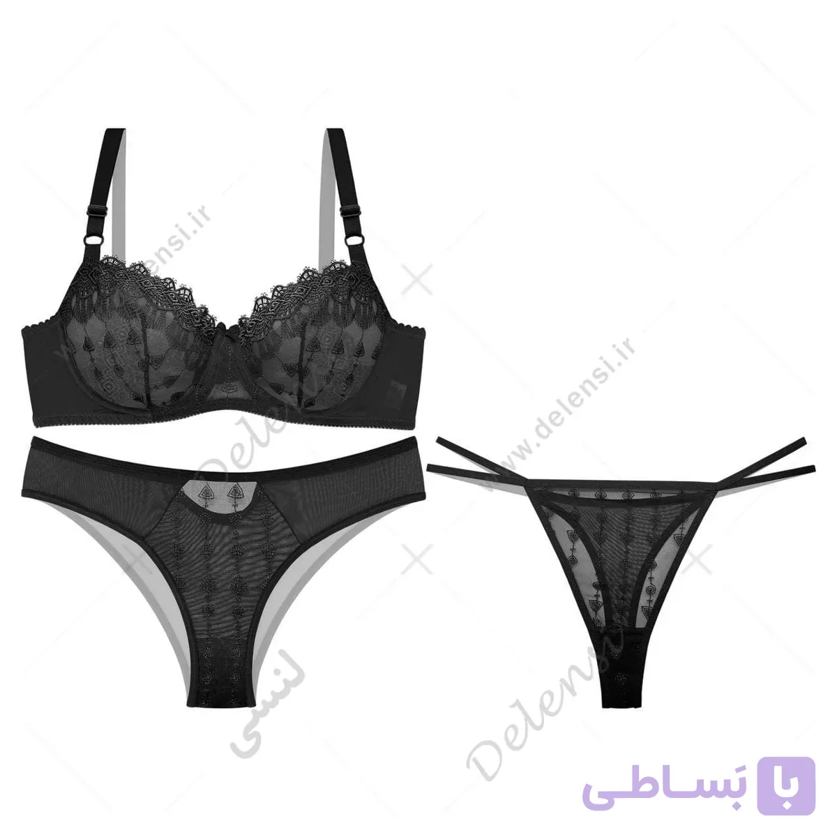 ست شورت و سوتین گیپور مشکی با دو مدل شورت